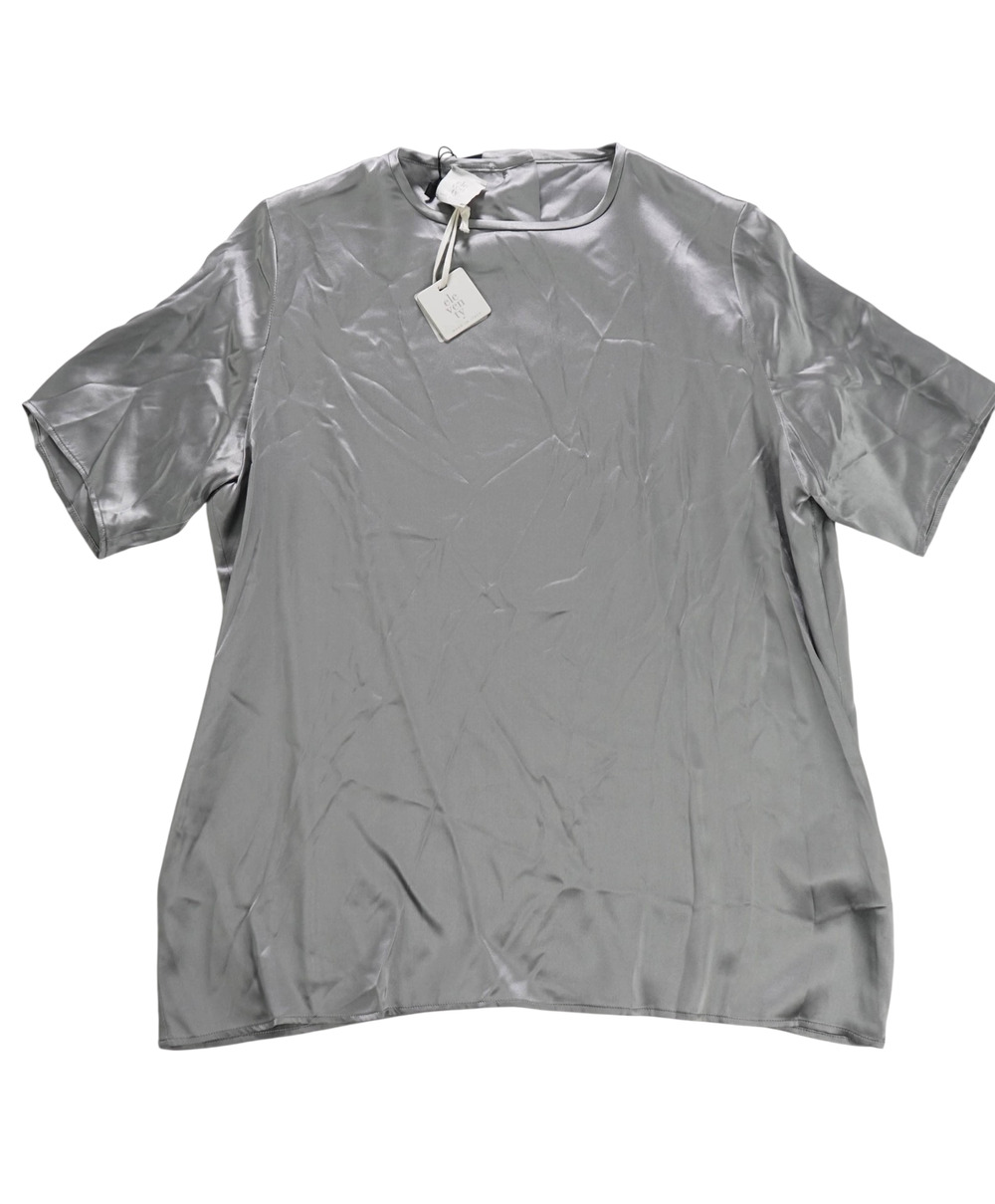 $795 ELEVENTY - Silver Silk Shirt - 2 US